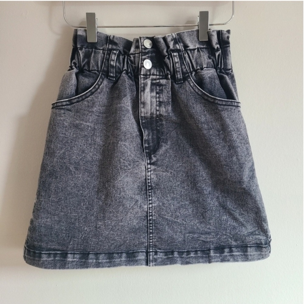 Dynamite‎ Charcoal Wash Denim Paperbag Waist Mini Skirt XS
